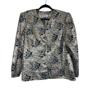 Katherine Lindsay Jacket L Green Floral Metallic Vintage Preppy Old Money Glam